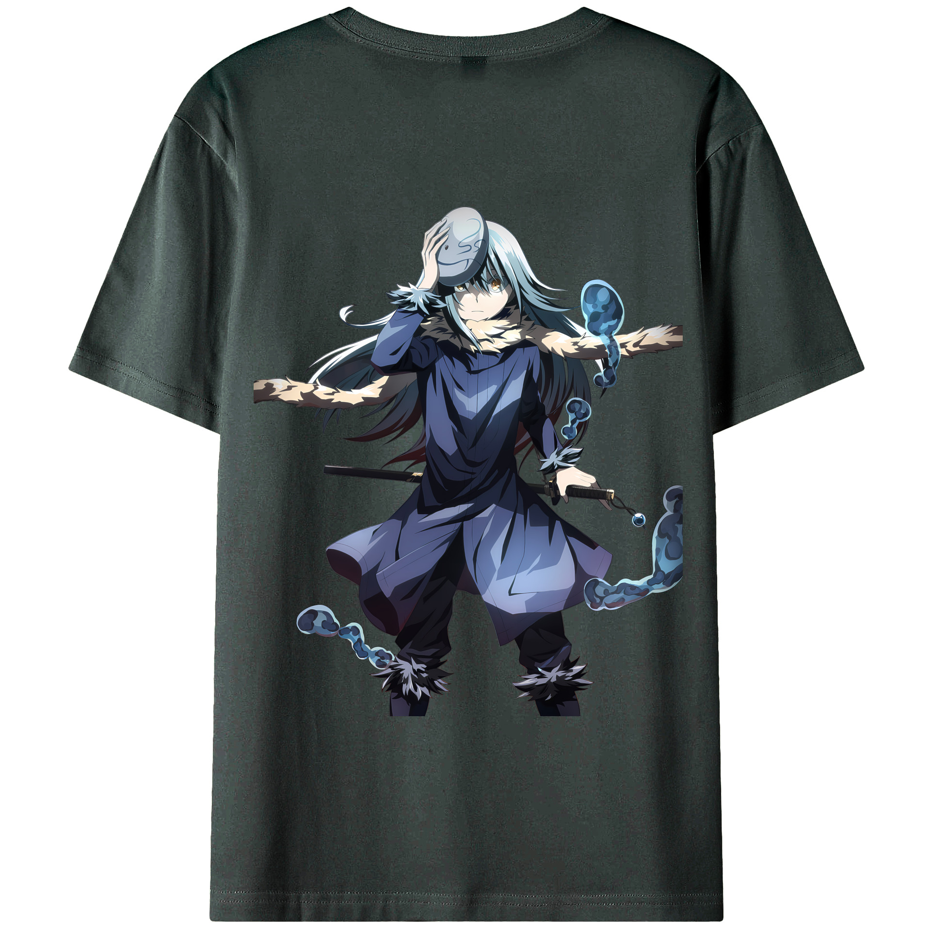 （画像用） 転スラ Regarding Reincarnated to Slime 綿100％ メンズ半袖Tシャツ（バックプリント） 通気性